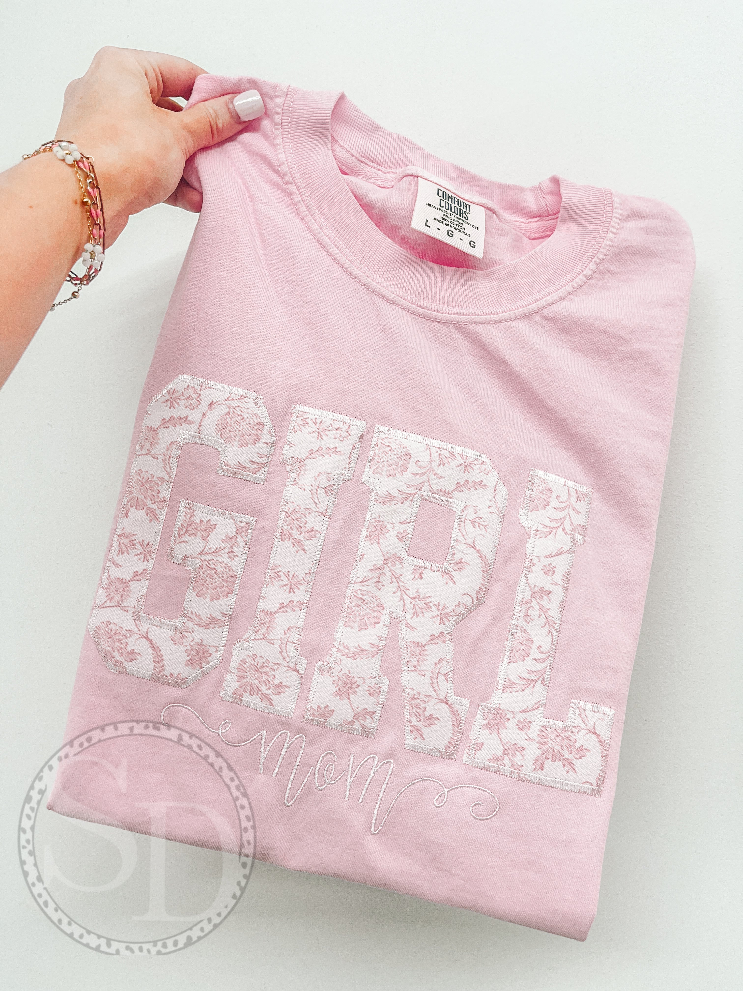 Pink Chinoiserie GIRL MOM Embroidered Comfort Colors tee