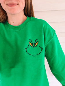 Green Face Embroidered  Sweatshirt