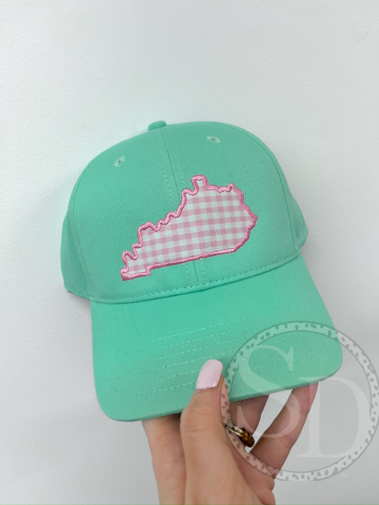 Mint Pink Plaid state embroidered hat