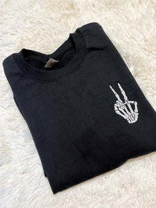 Skeleton Peace Embroidered Fleece Sweatshirt (2WeekTAT)