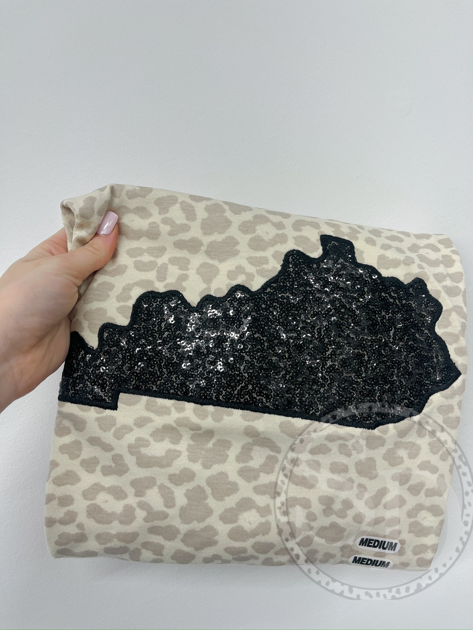 Tan Leopard Sequins State embroidered  tee