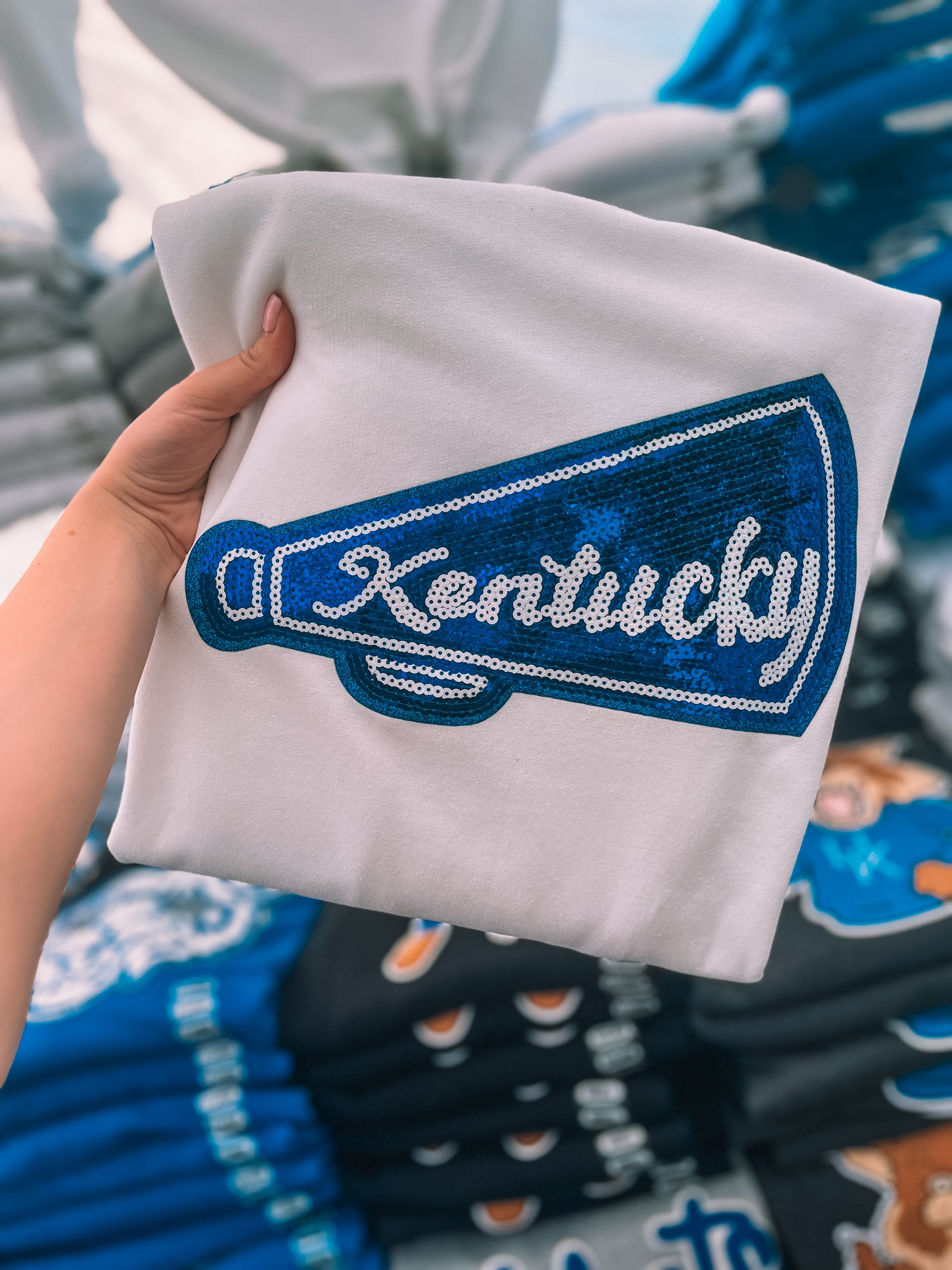 White Kentucky Megaphone Sequin Chenille Sweatshirt (2 WEEK TAT)