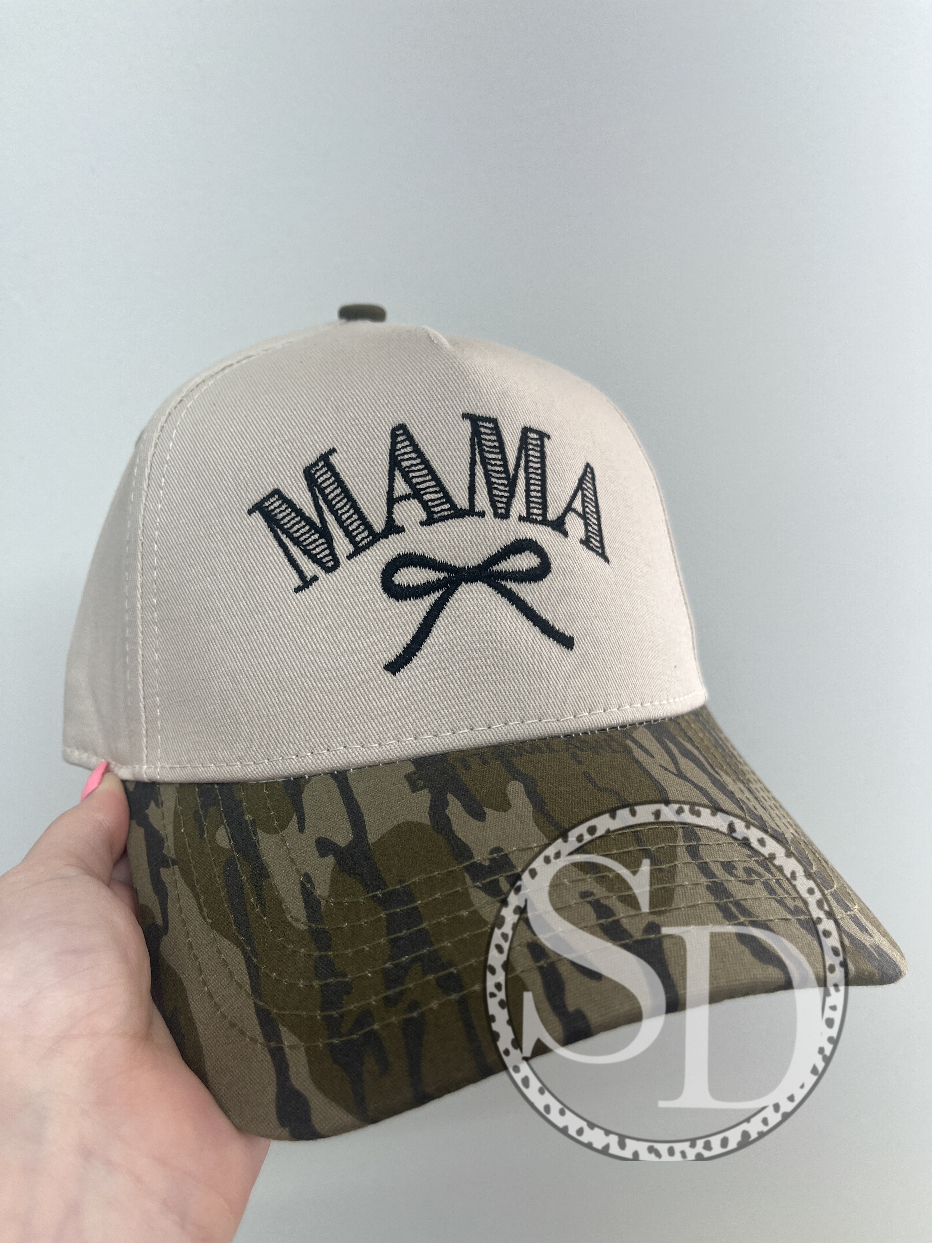 Mama bow camo embroidered hat