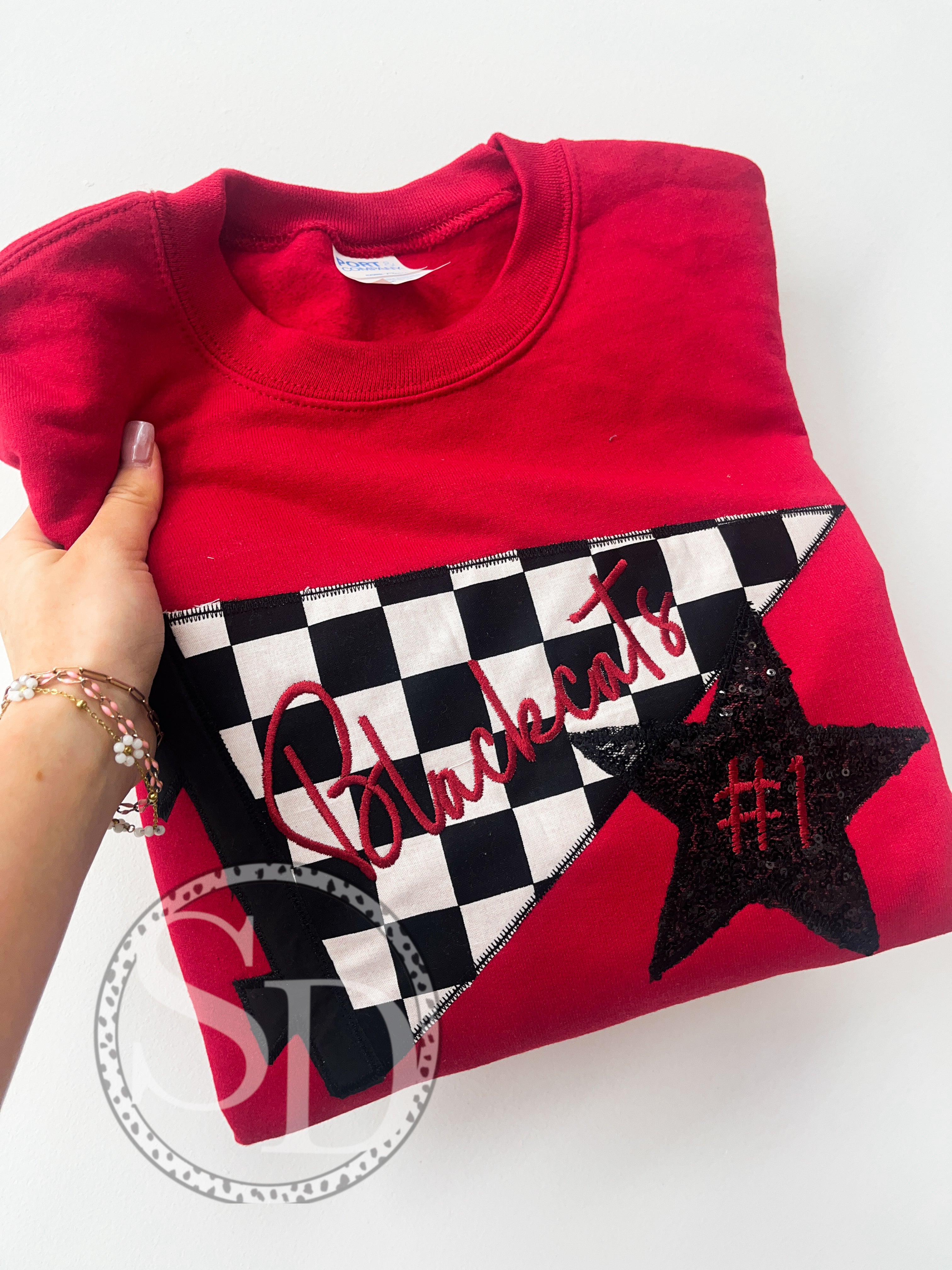 Red CUSTOM WORD Checkered Pennant Embroidery