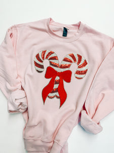 Light pink Candy Cane Chenille Fleece Sweatshirt