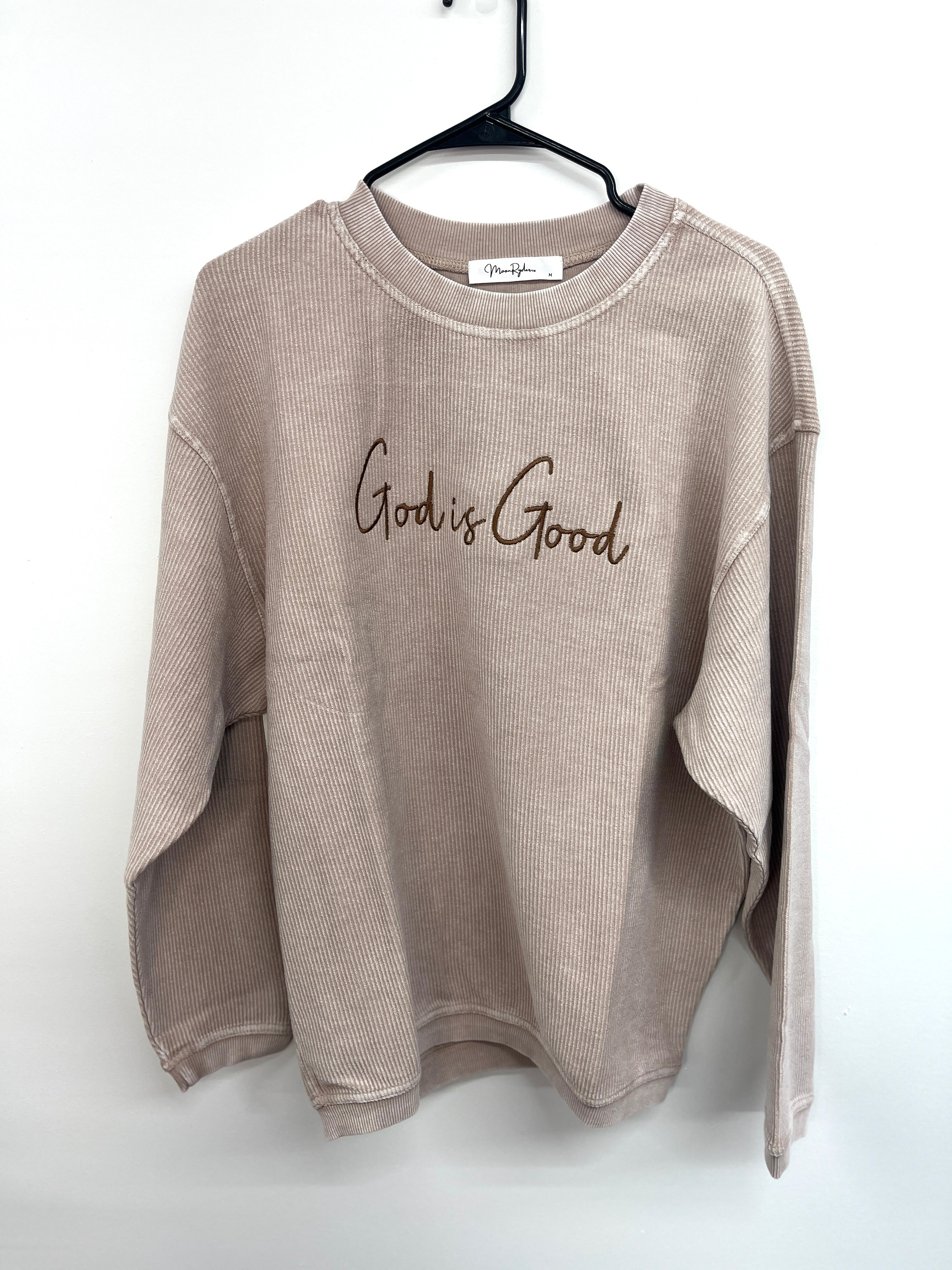 Light Tan GOD IS GOOD OVERSIZED Corded embroidered Sweatshirt