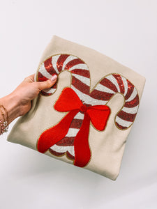 Tan Candy Cane Chenille Fleece Sweatshirt