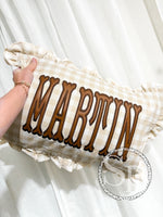 Load image into Gallery viewer, Khaki gingham Leather baby pillow COVER
