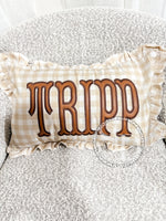 Load image into Gallery viewer, Khaki gingham Leather baby pillow COVER
