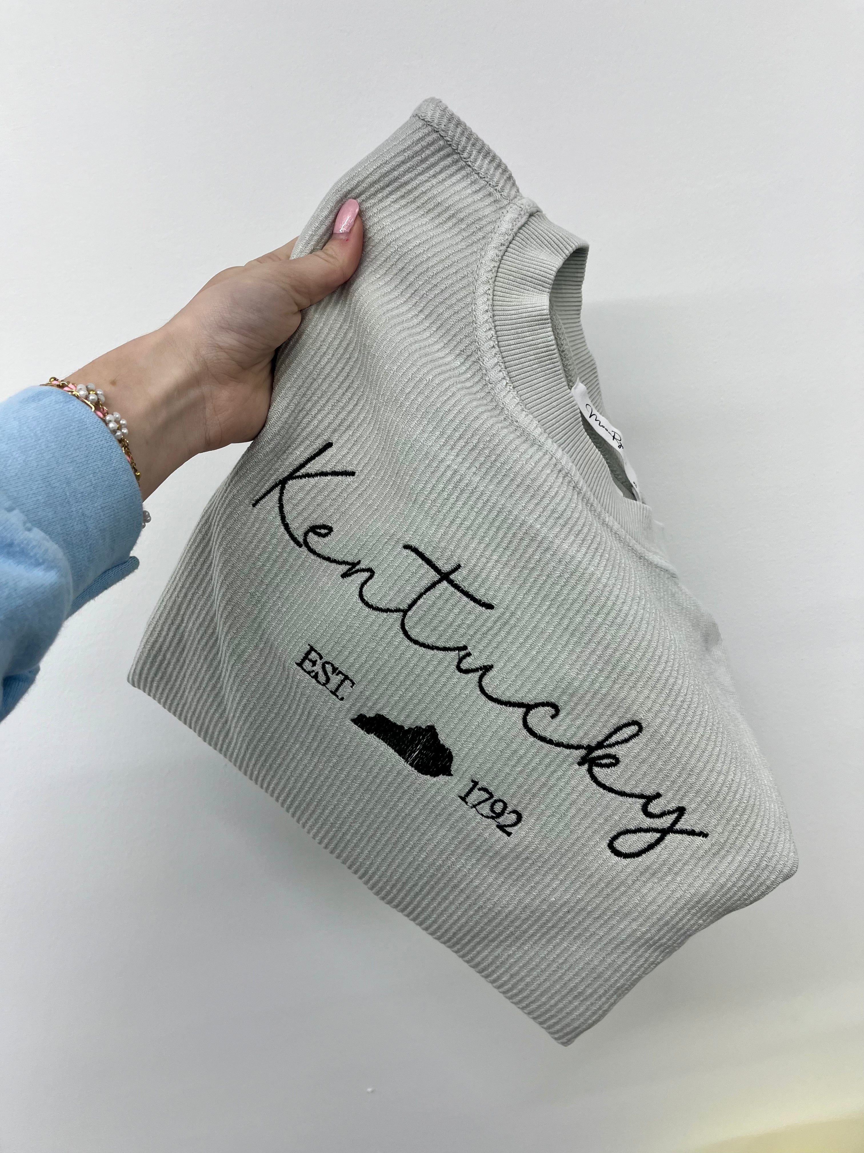 Light Grey Black writing OVERSIZED Corded embroidered Sweatshirt