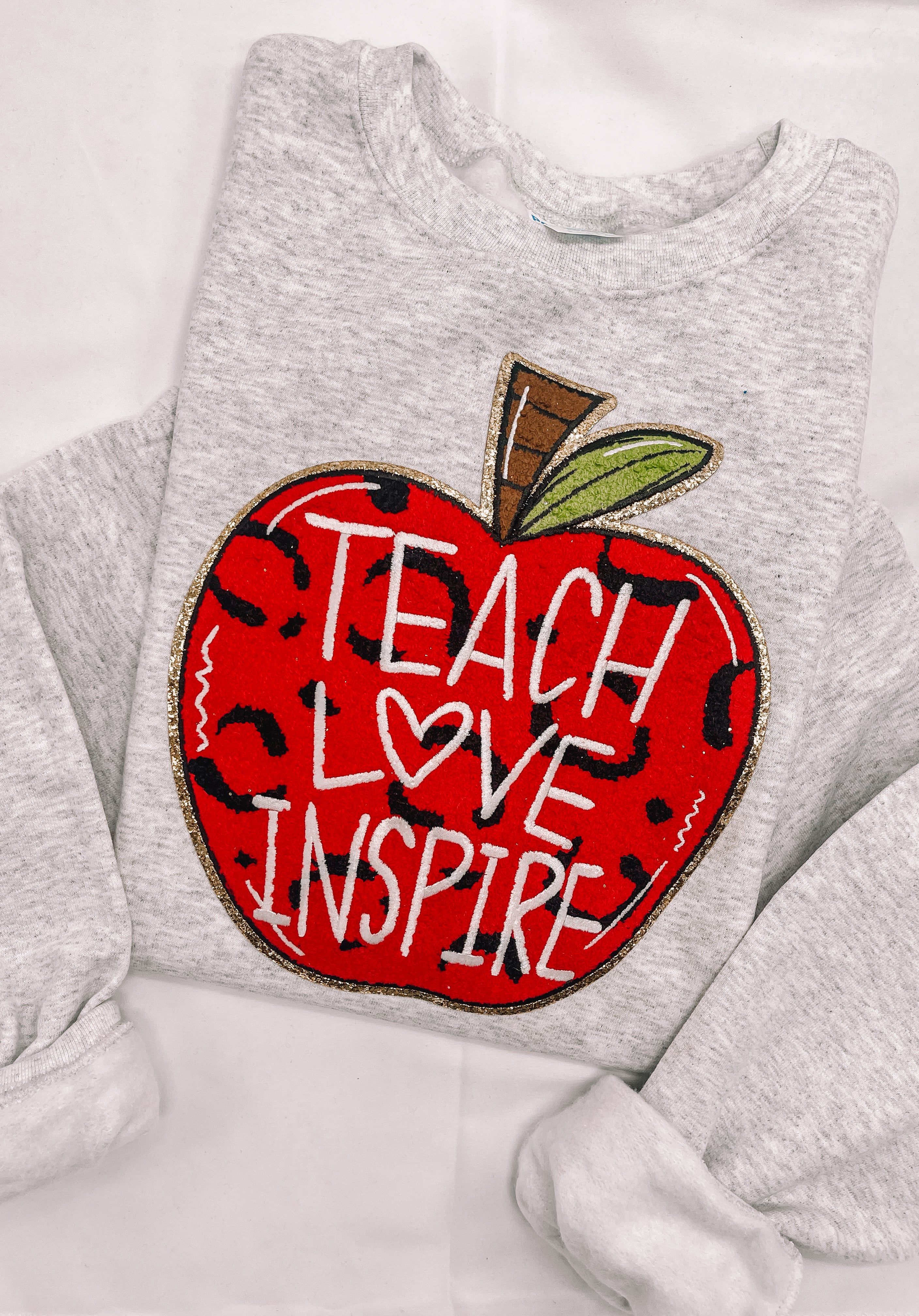 Leopard Teach Apple Chenille Sweatshirt PREORDER (2 WEEK TAT)