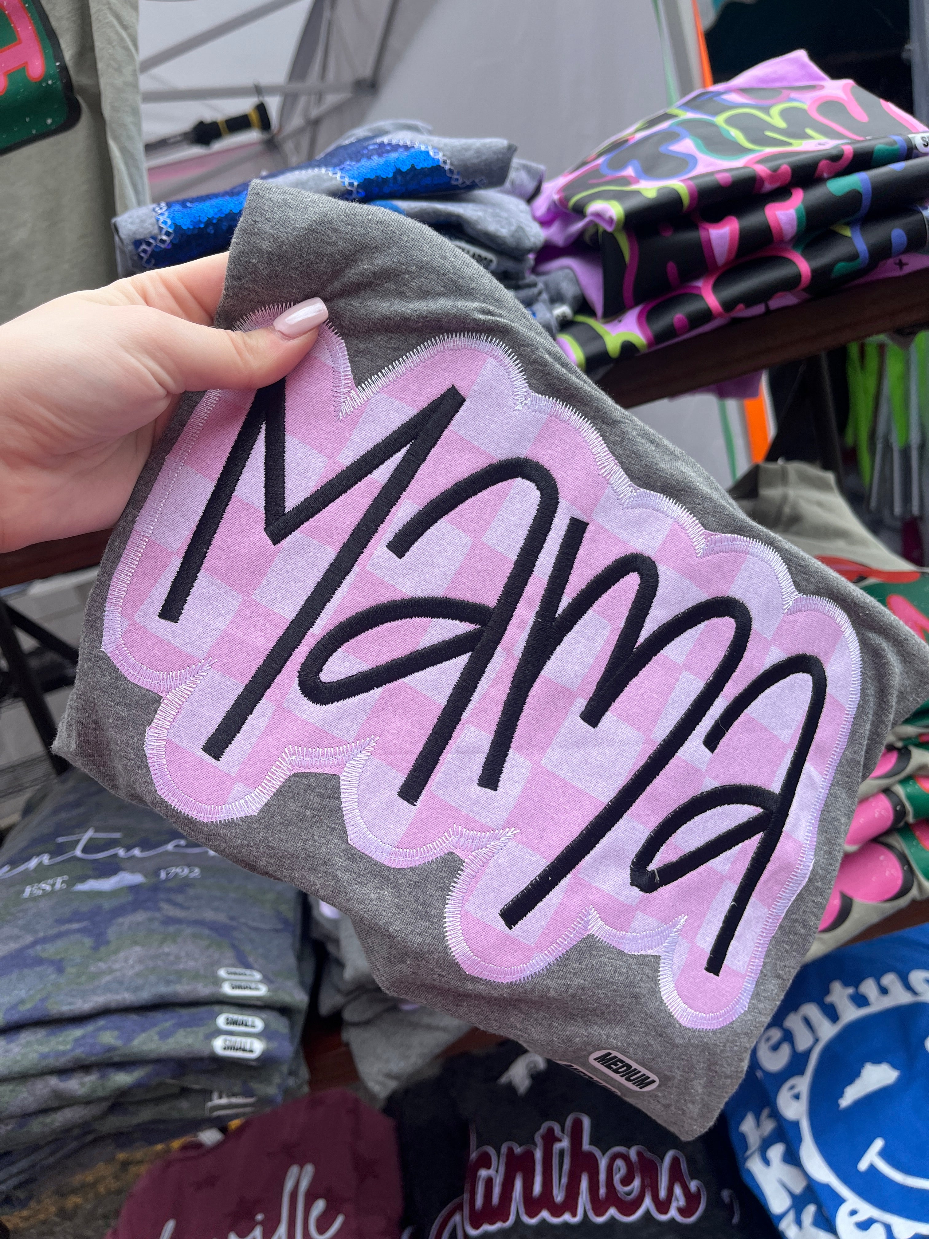 Mama checketed Embroidered Bella Canvas tee