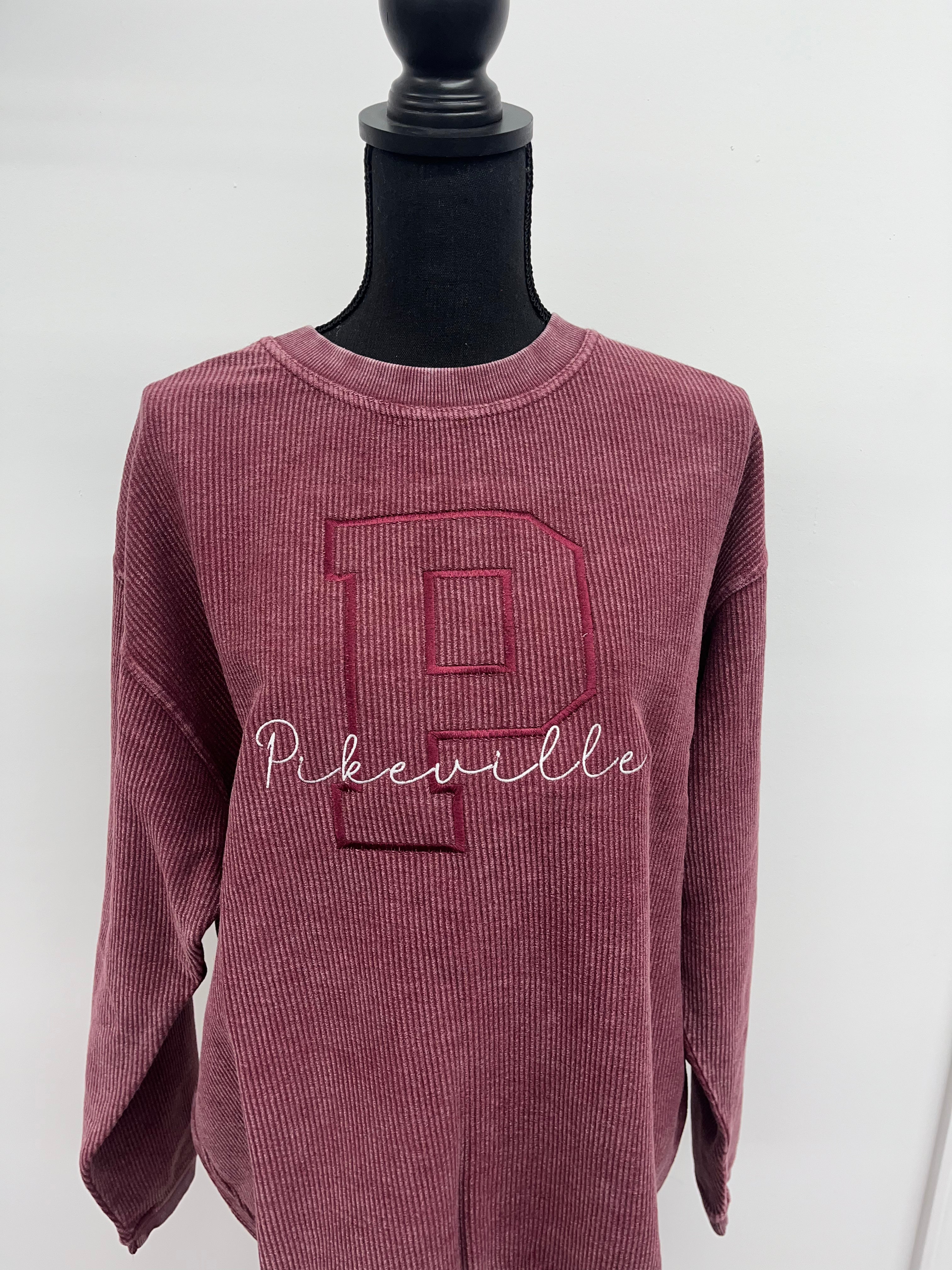 Maroon Pikeville CORDED Embroidered Sweatshirt (size down 1 size)