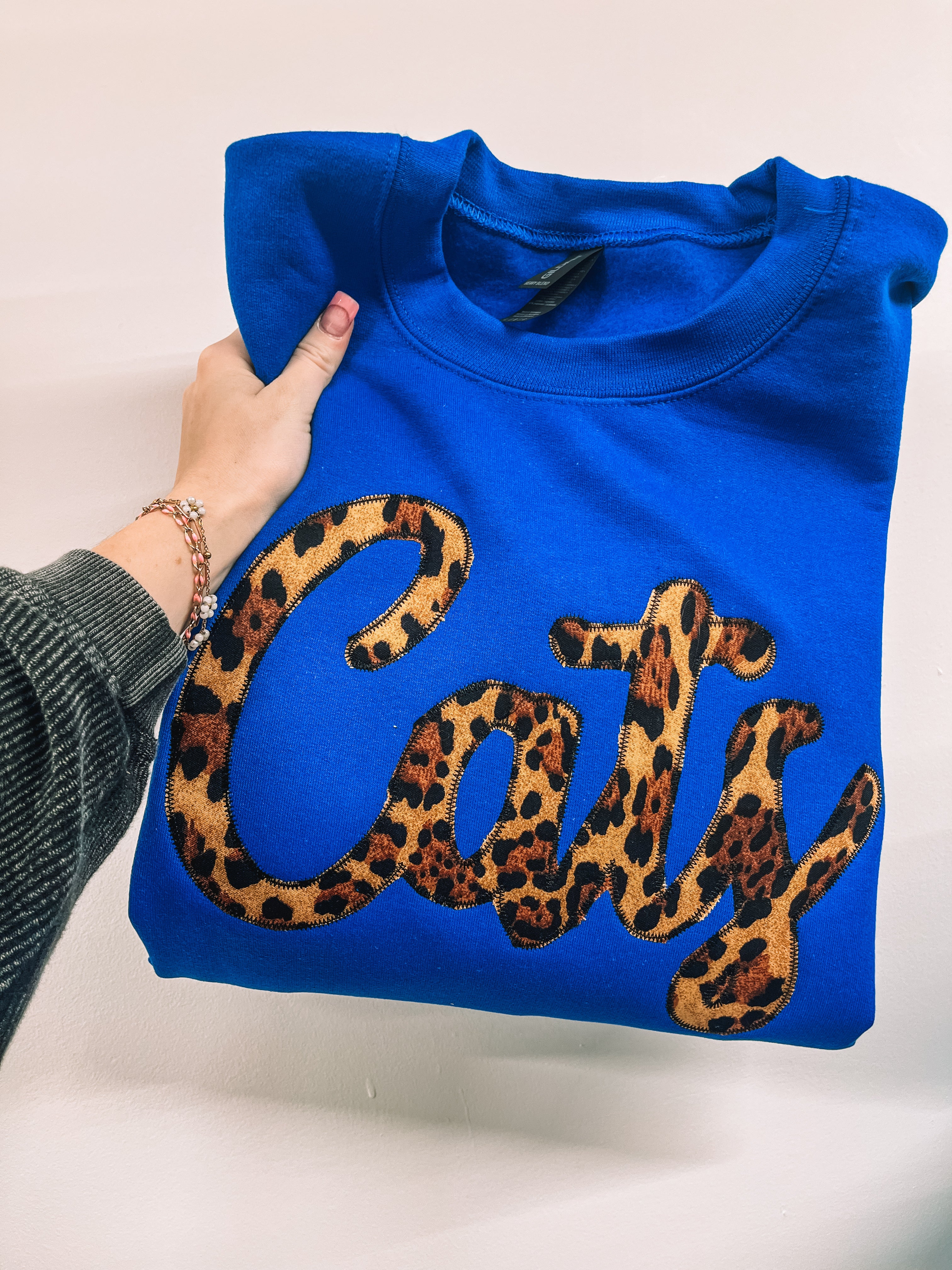 Royal and Cheetah CATS Appliqué Fleece sweatshirt