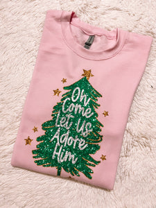 Pink Faux Sequin Tree Fleece Sweatshirt