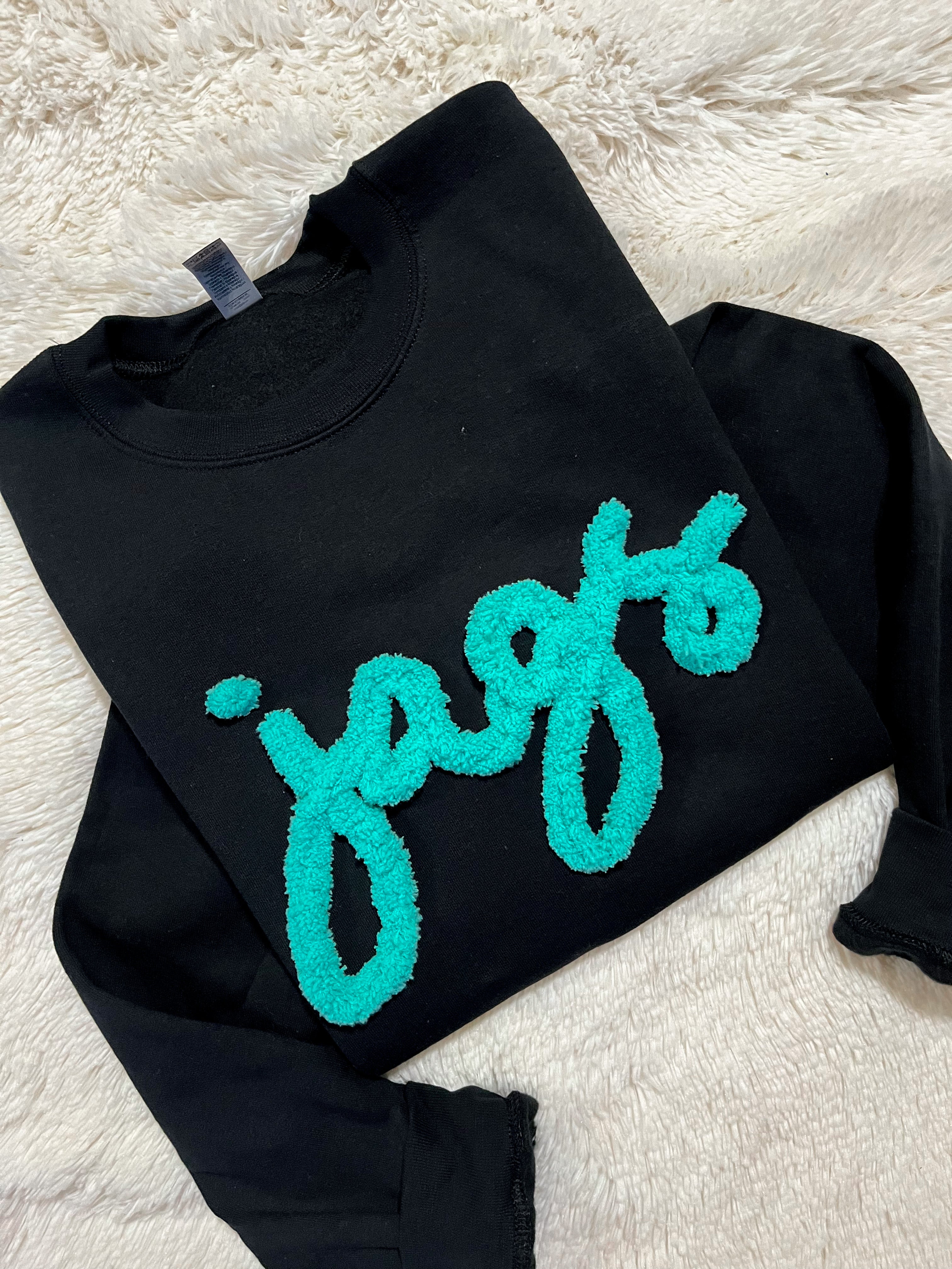 Black and Teal JAGS Chenille sweatshirt PREORDER (2WEEK TAT)