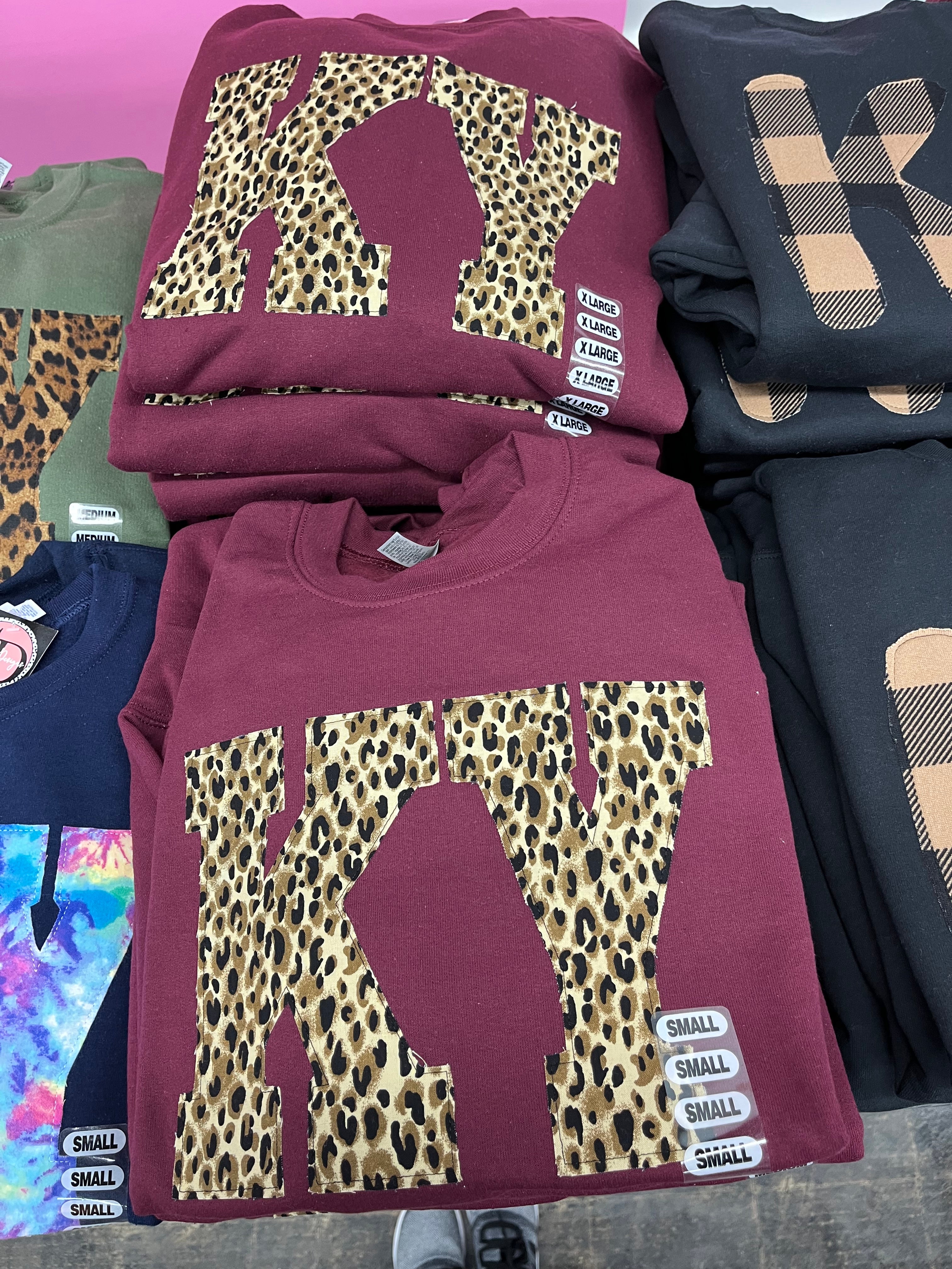 Leopard Maroon Appliqué Fleece Pullover