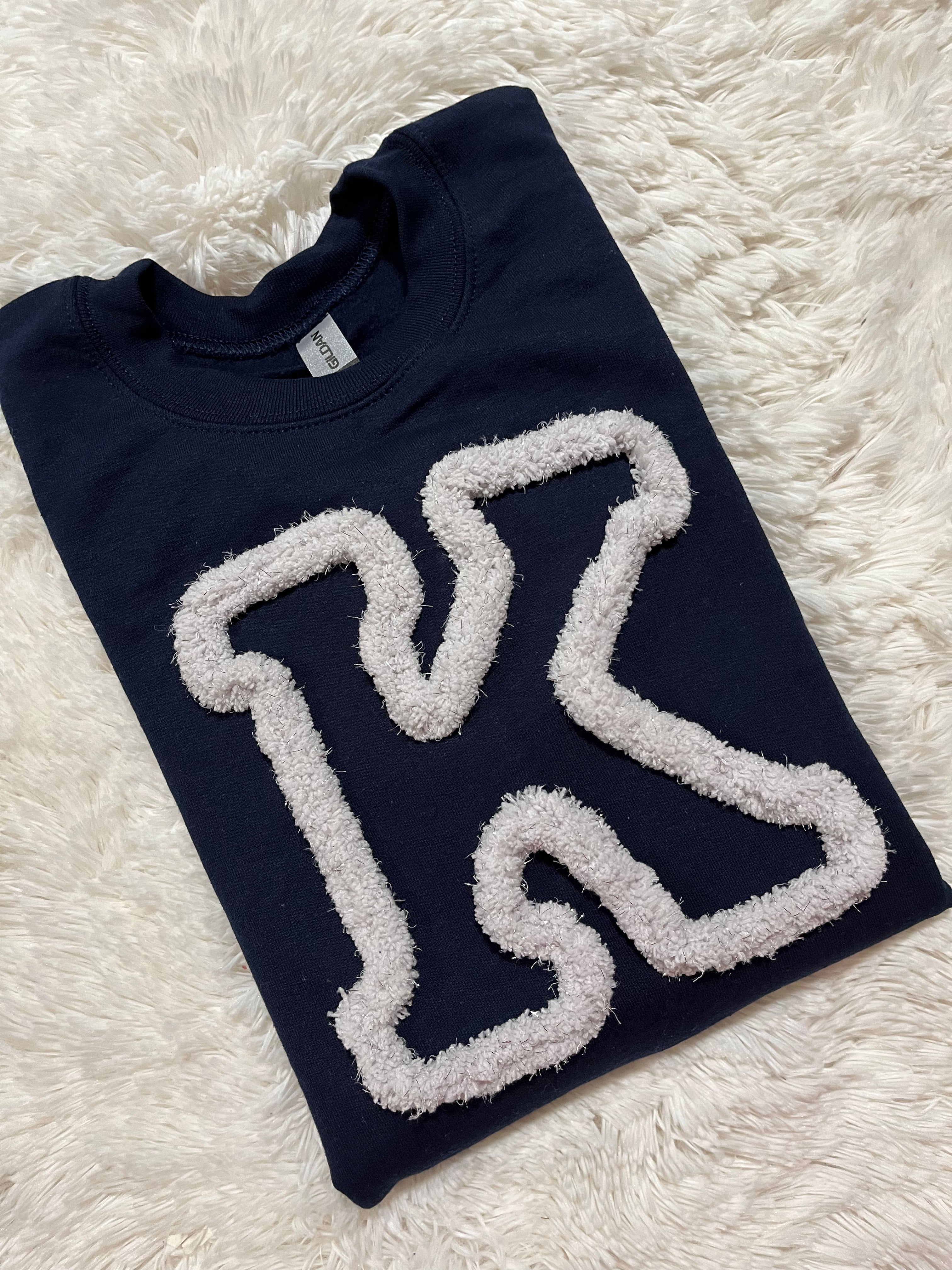 Navy with grey K Chenille sweatshirt PREORDER (2 WEEK TAT)