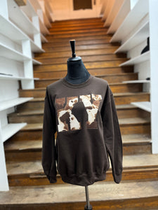 BROWN Cow Print Appliqué Fleece Pullover