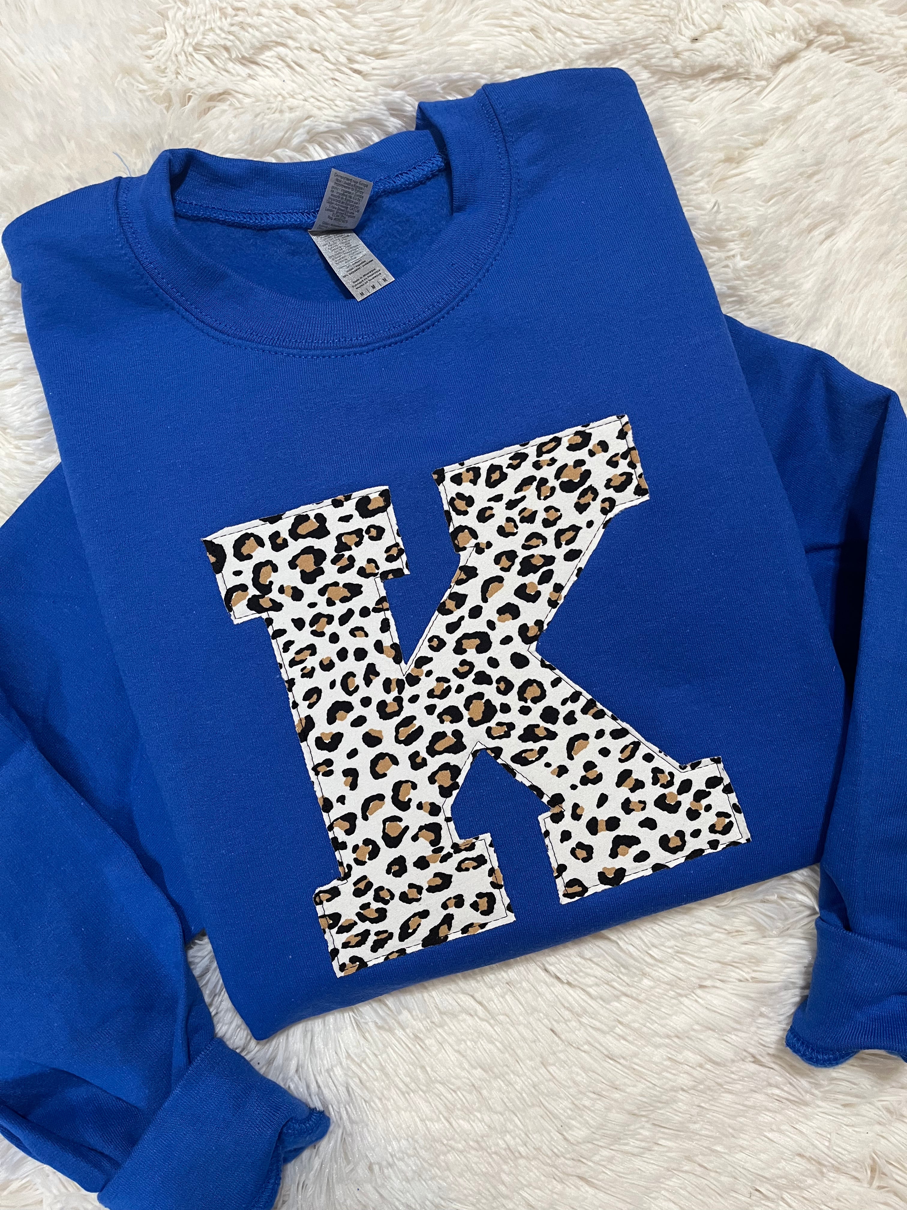 Blue Leopard Big K Appliqué Fleece Pullover