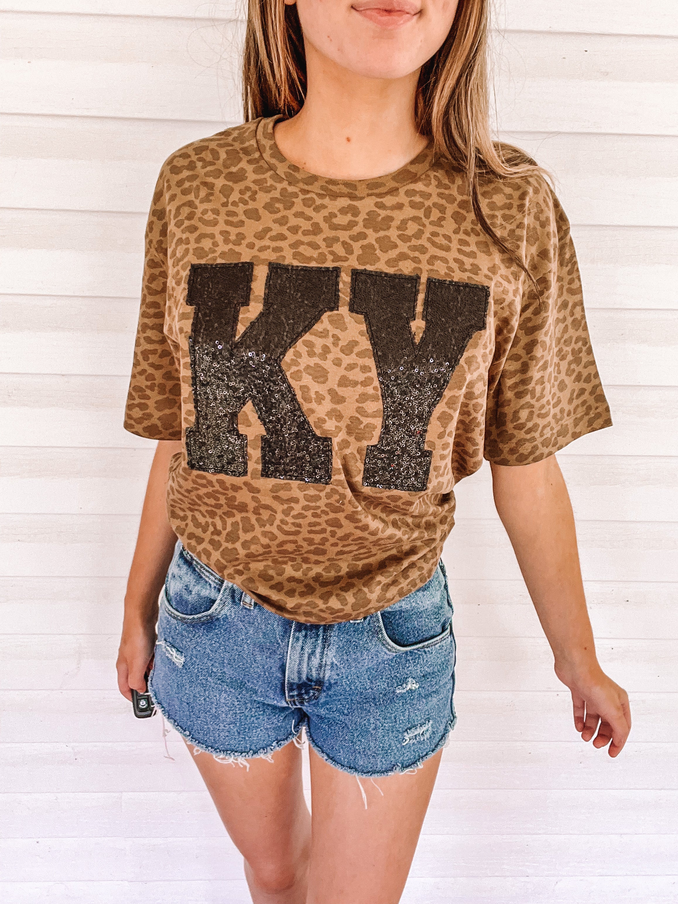 Brown Leopard / Black Sequin Appliqué tee