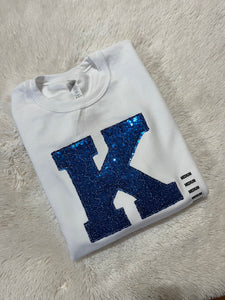 White Big K Sequin Appliqué Fleece Pullover