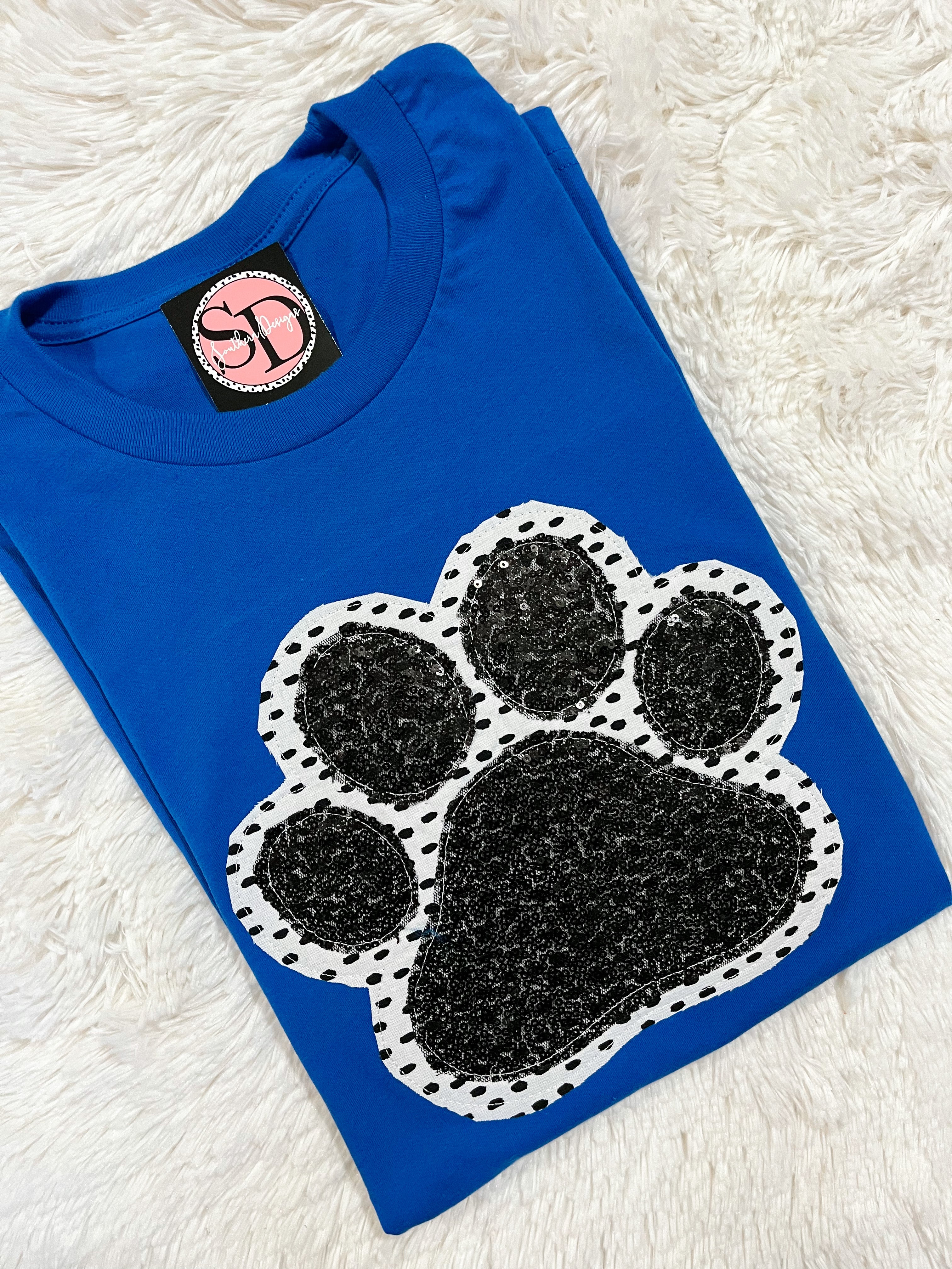 Blue double layer paw Sequin Appliqué tee