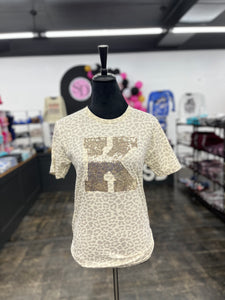 Champagne Sequin Big K Leopard Appliqué Tee (2weekTAT)